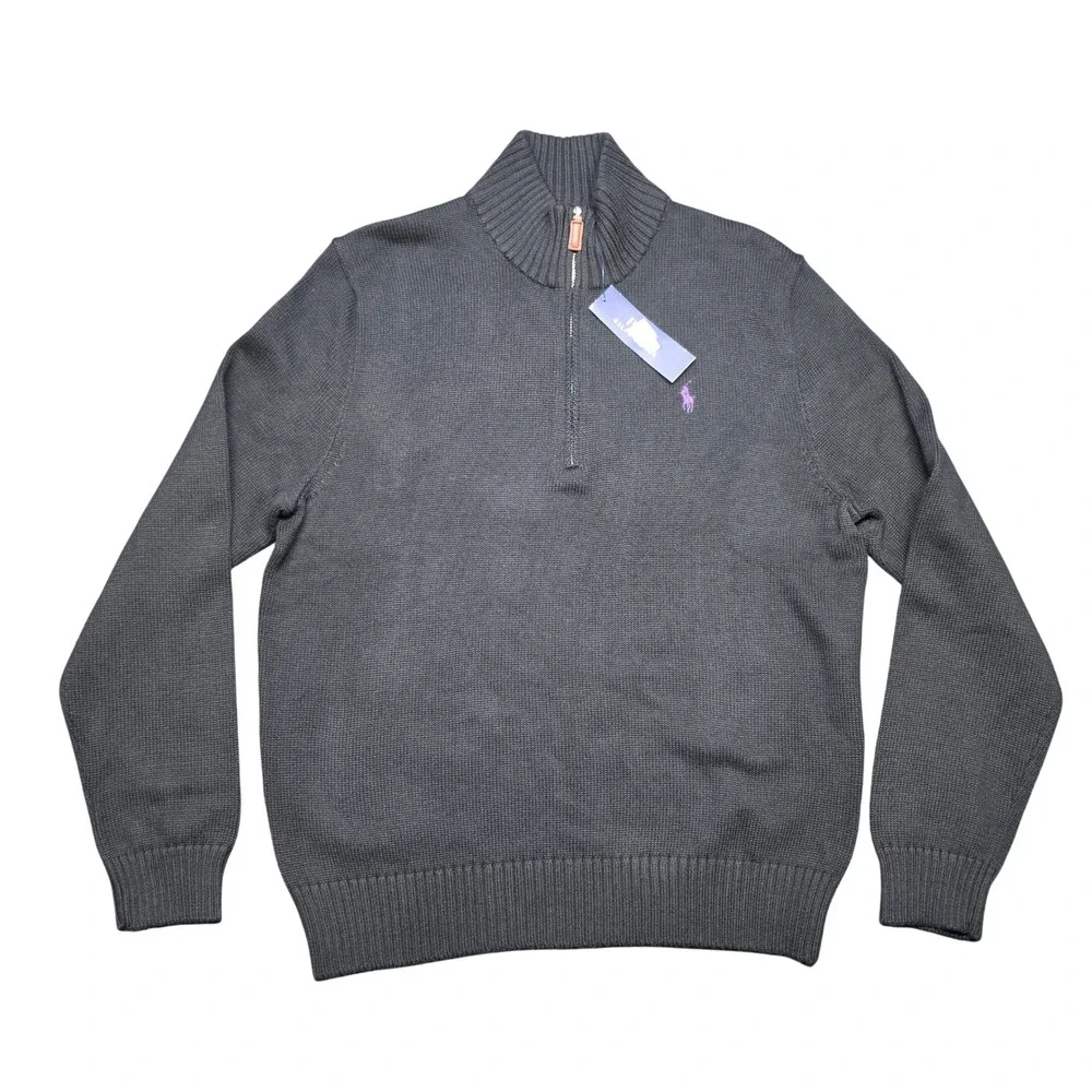 Polo Ralph Lauren 1/4 Zip Sweater Black Mens Large Cotton Pony Knit Pullover NEW